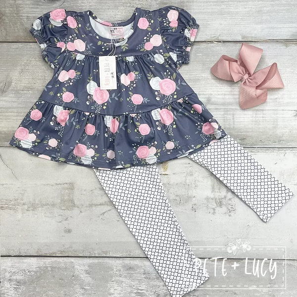 Pete and Lucy Grey Floral Pant Set